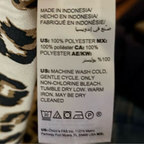 Chico's Semi-Sheer Top Animal Print Browns Size 0 S(4-6) 3/4 Elastic Sleeves EUC - Picture 9 of 10